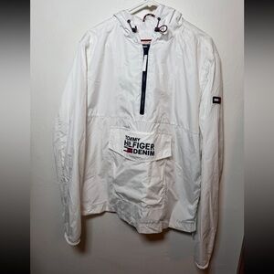 Tommy Hilfiger White Windbreaker Pullover Hoodie Jacket Men’s Size Large